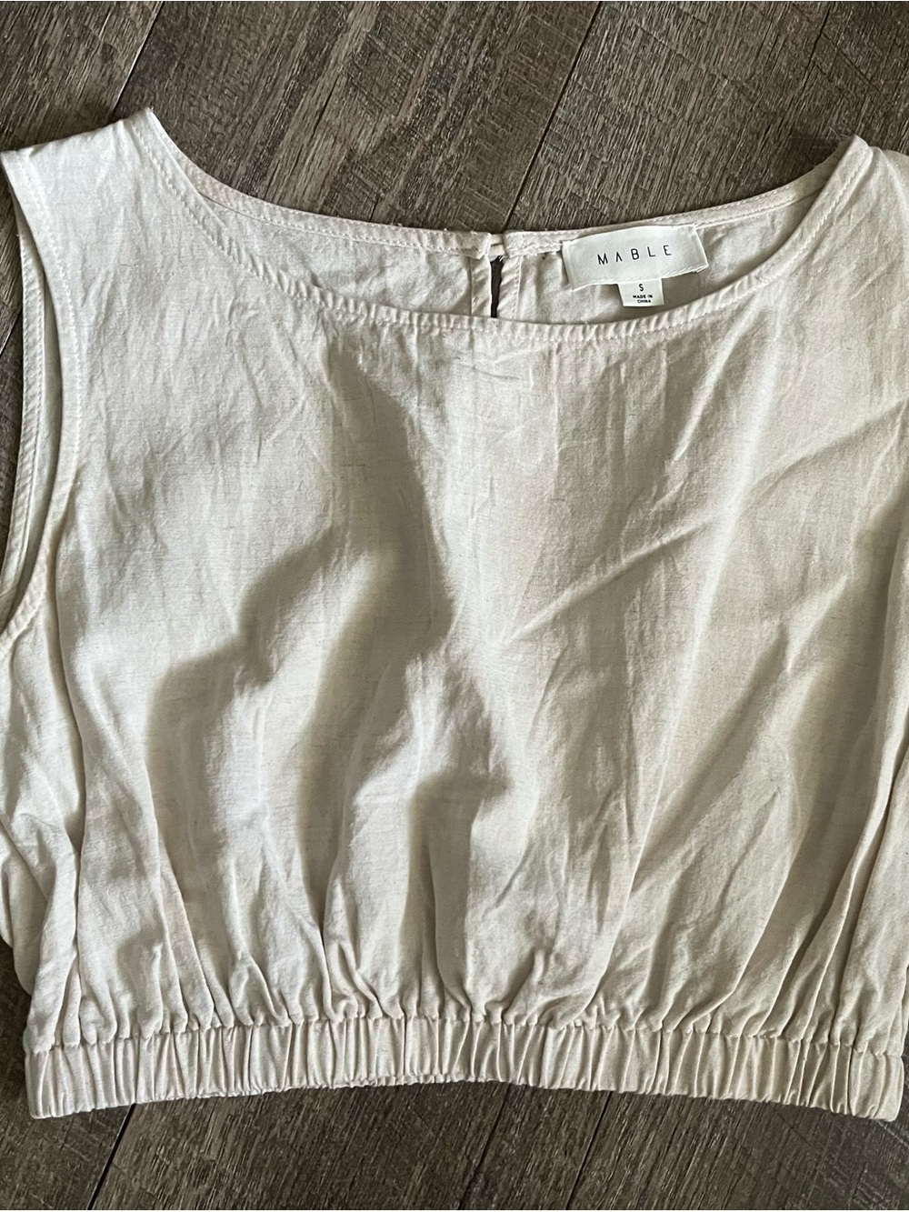 MARBLE Cream Gathered-Hem Sleeveless Crop Top